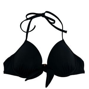 Shade & Shore Black Halter Bikini Top Underwire Tie Thin Strap Size 34B
